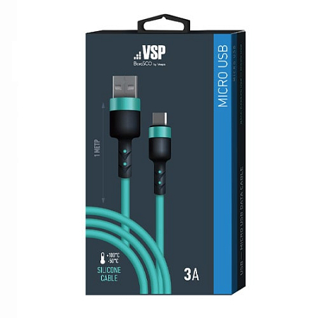 Дата-кабель Sillicone USB – micro USB, 3А, 1м, Тиффани, BoraSCO