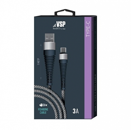 Дата-кабель Fishbone USB – Type-C, 3А, 1м, Spaсe Grey, BoraSCO