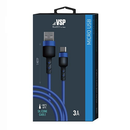 Дата-кабель Sillicone USB – micro USB, 3А, 1м, Темно-синий, BoraSCO